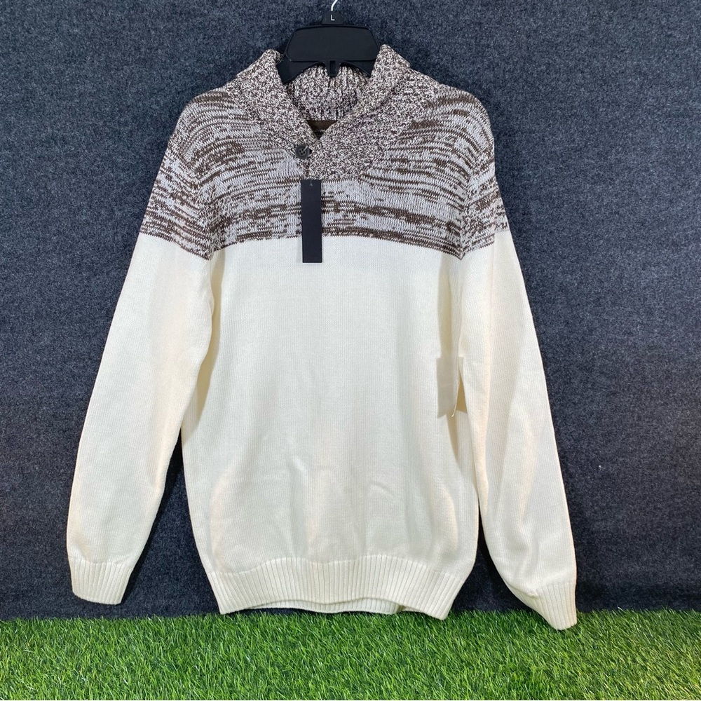 Boys Commerce Elegant Cream and Brown Crewneck Sweater Size 14 NWT
